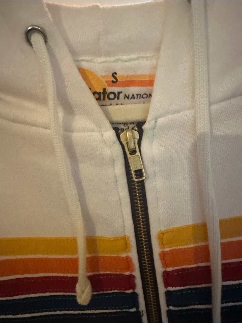 Aviator Nation White Zip Hoodie with Color Stripe Detail - Picture 3 of 3